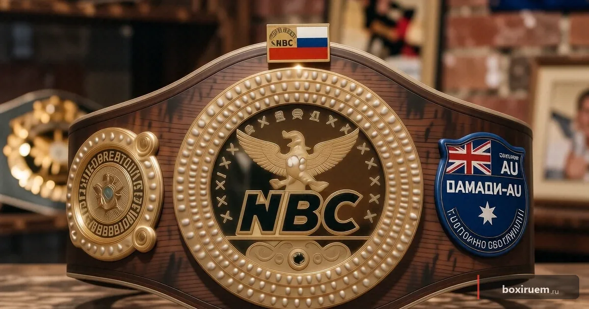 Чемпионский пояс WBC лёгкого полусреднего веса с российским флажком и австралийской наклейкой