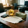 Мужская рука подписывает юридический контракт рядом с перчатками