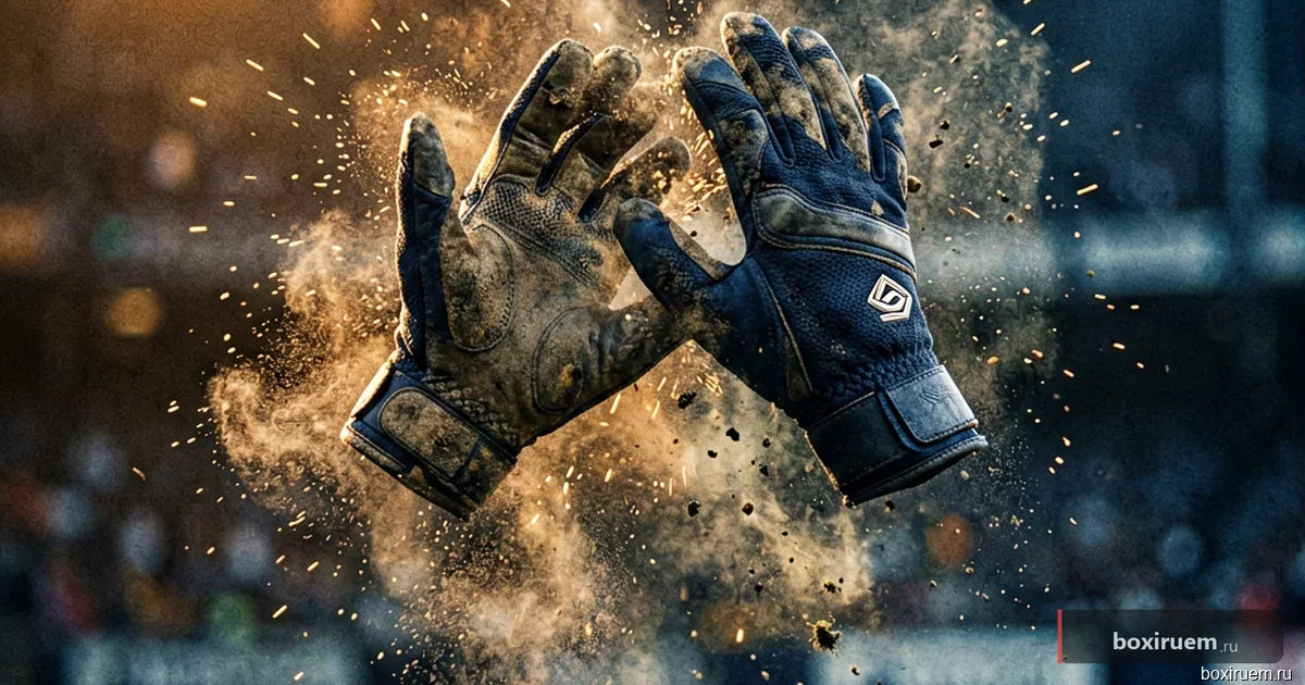 Кулак врезается в тяжелый мешок, частицы пыли в свете софитов