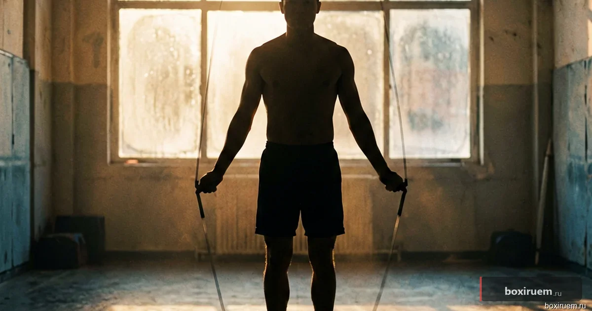 Гири, скакалка и таймер на деревянном полу в боксерском зале