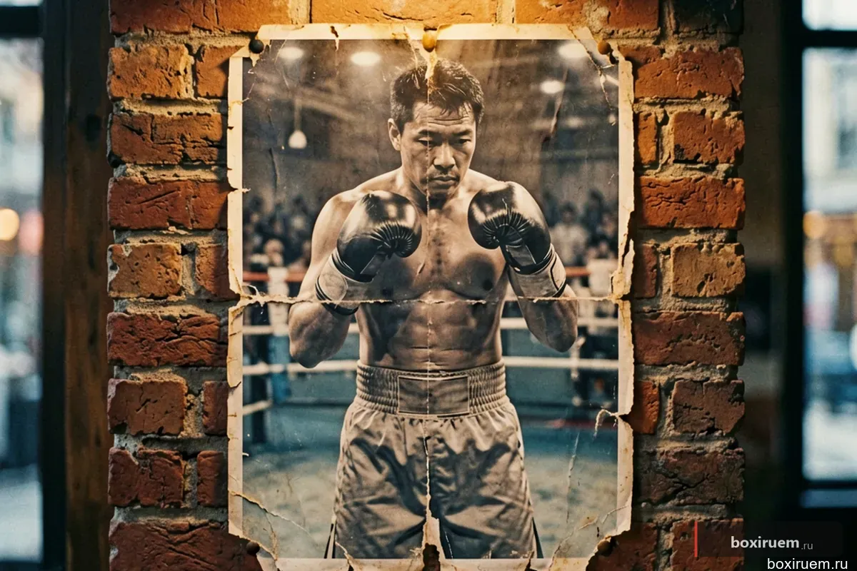Старый рваный боксерский плакат на кирпичной стене