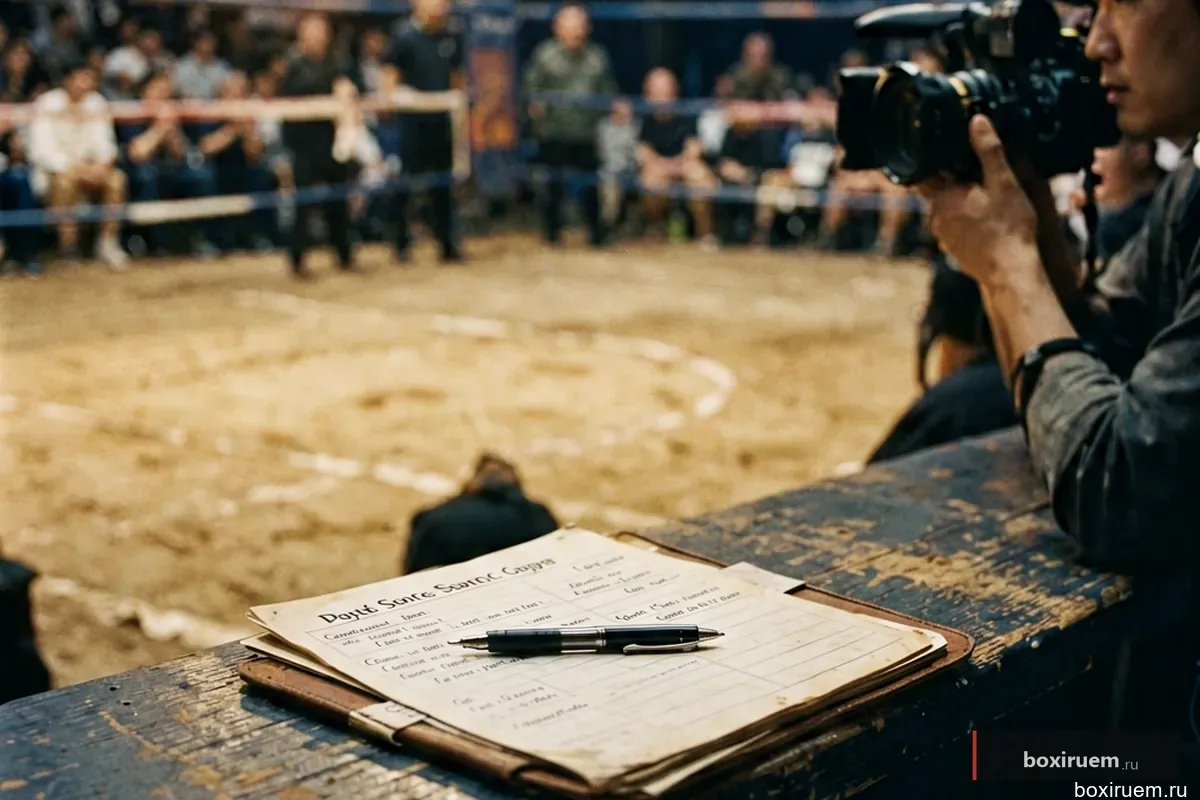 Судейские карточки на канвасе ринга рядом с ручкой