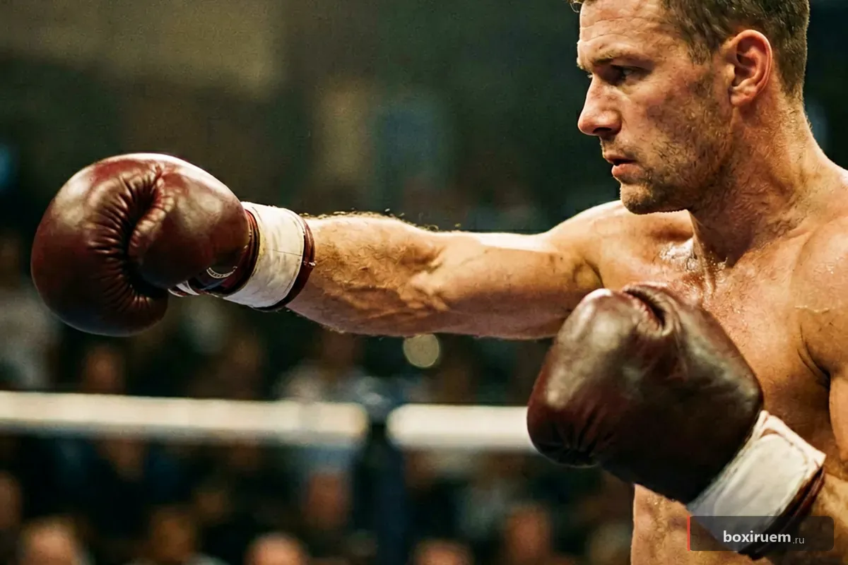 Боксер вытягивает левый джеб для измерения дистанции