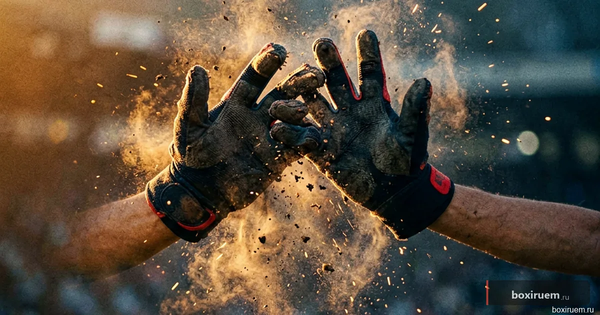 Вид снизу на стойку боксера на полу спортзала, тени и ноги