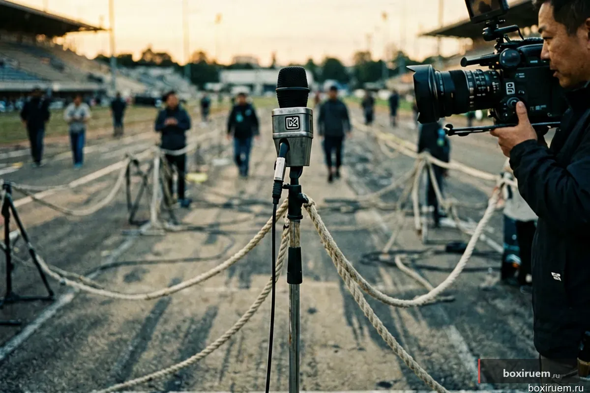 Микрофон ринг-анонсера на канате ринга
