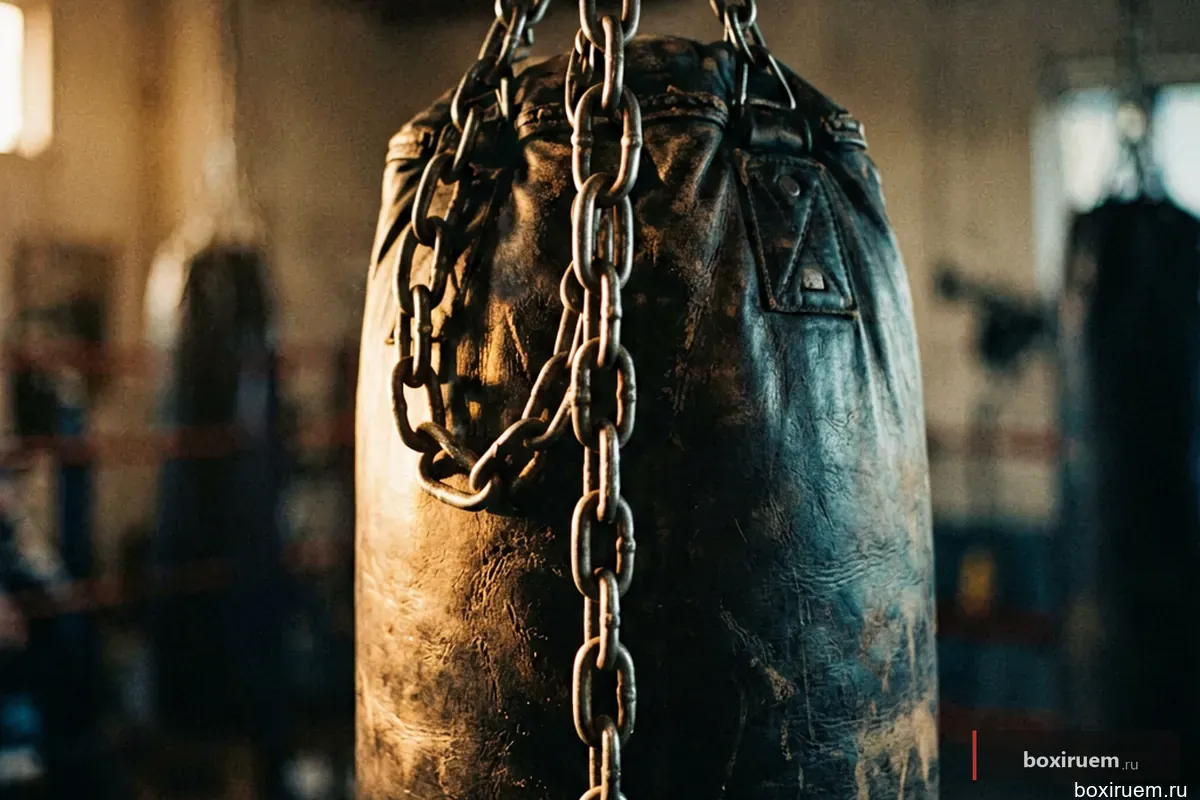 Цепь тяжелого боксерского мешка крупным планом