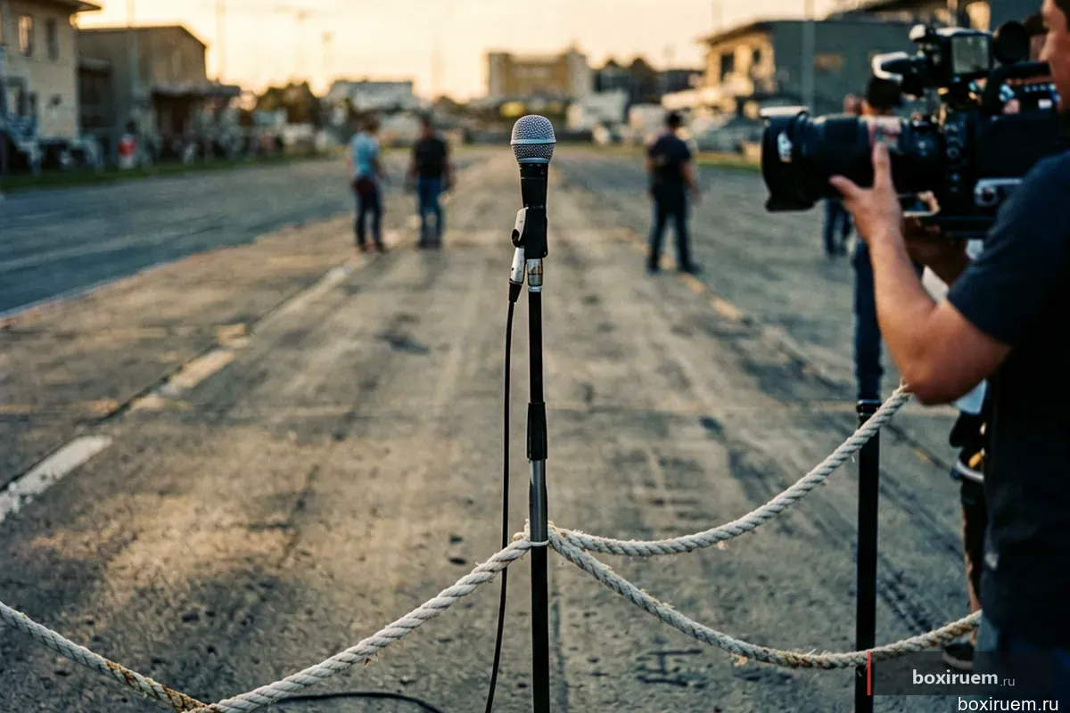 Микрофон ринг-анонсера на канате ринга