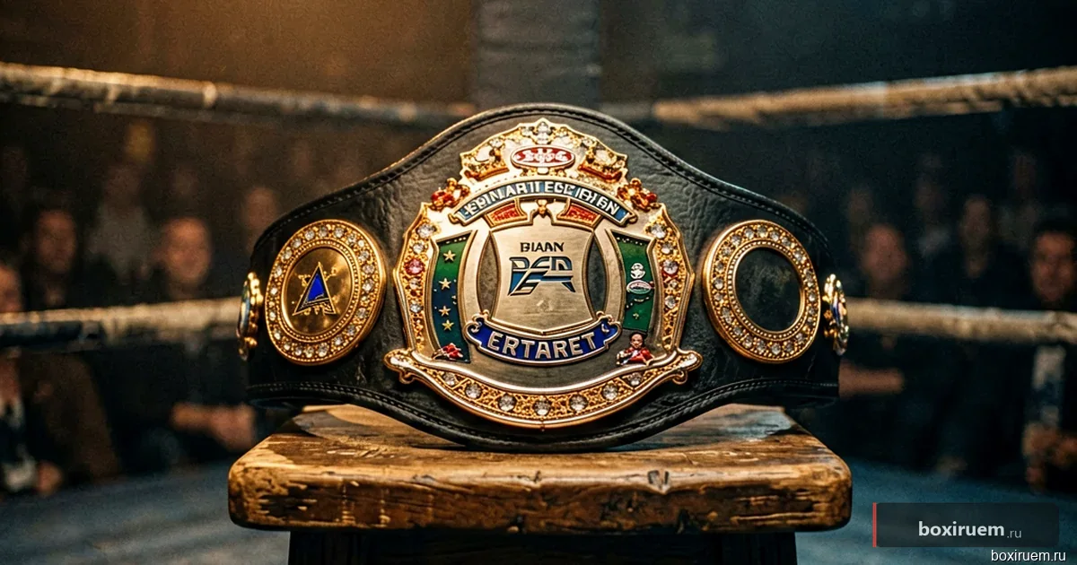 Пустой боксёрский ринг под светом софитов, частицы пыли в воздухе