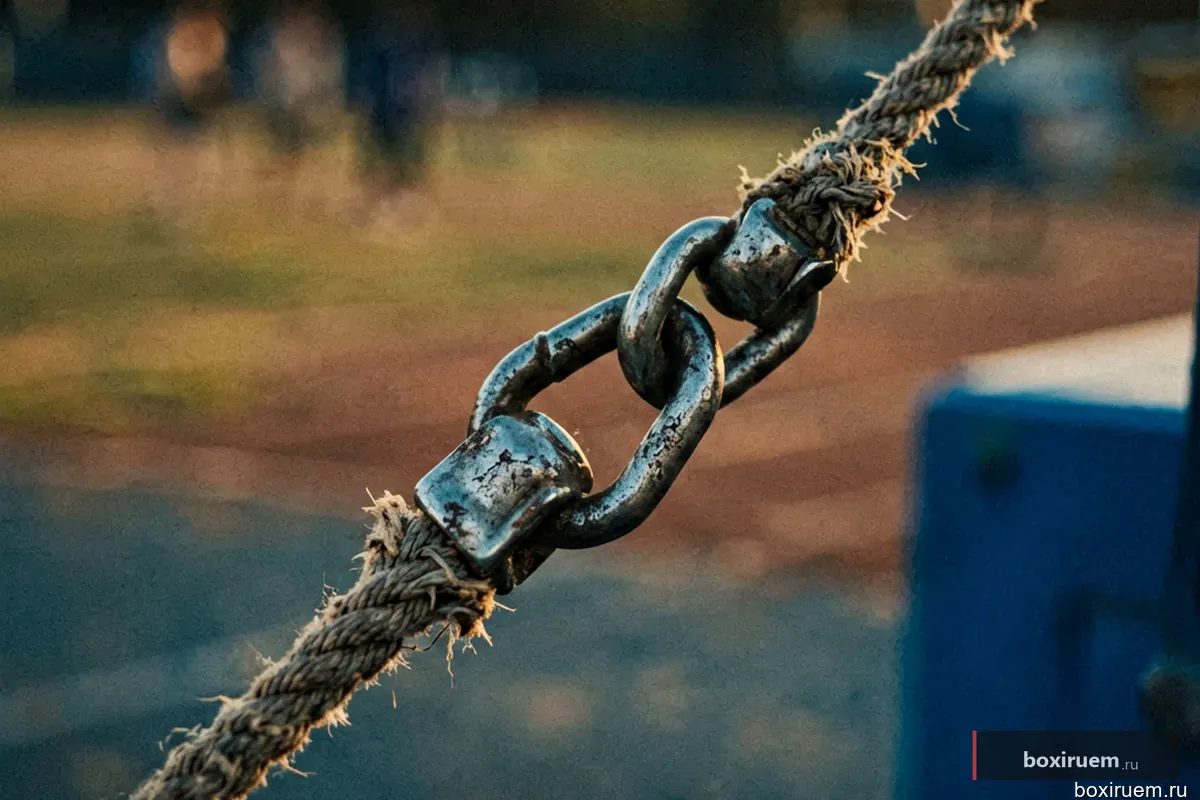 Крупный план каната и угла ринга синего цвета