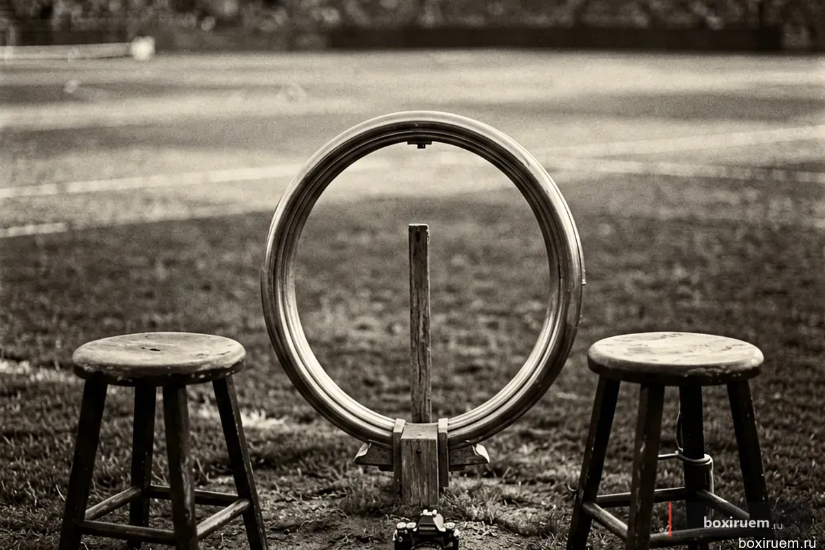 Пустой ринг в стиле 1940-х годов с табуретами в углах