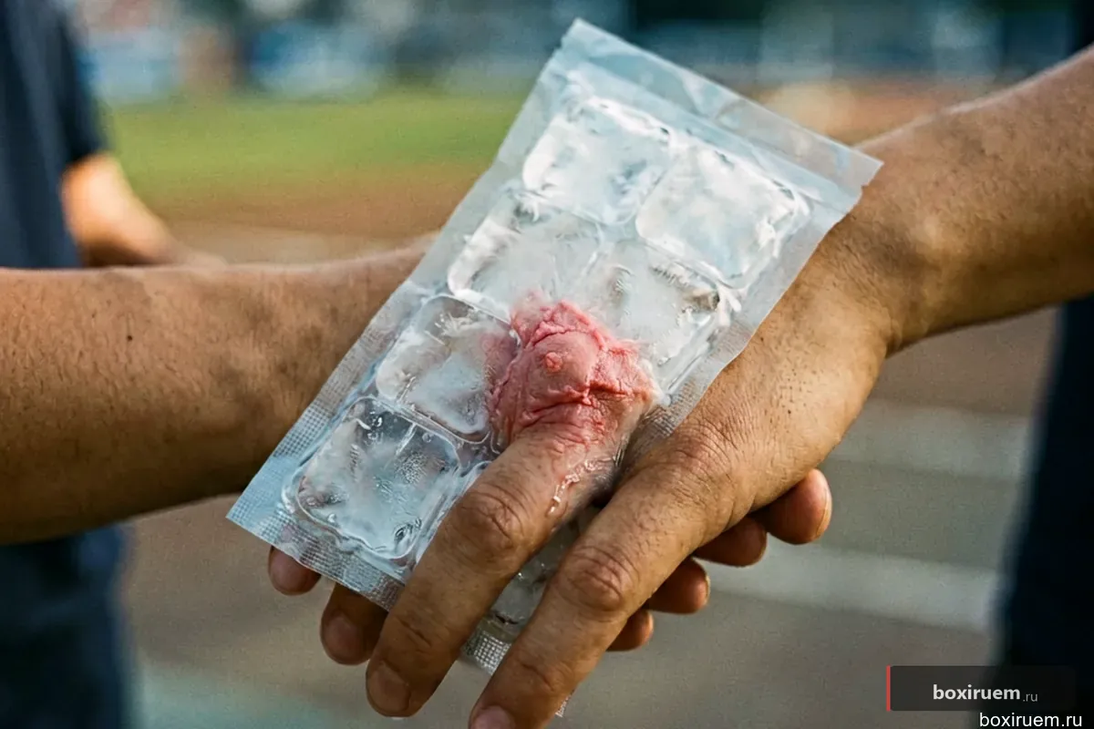 Лед на ушибленном костяшке пальца