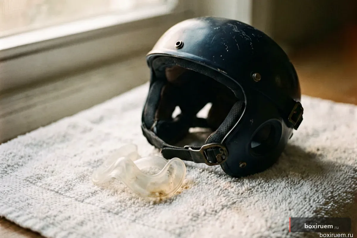 Капа и боксерский шлем на полотенце