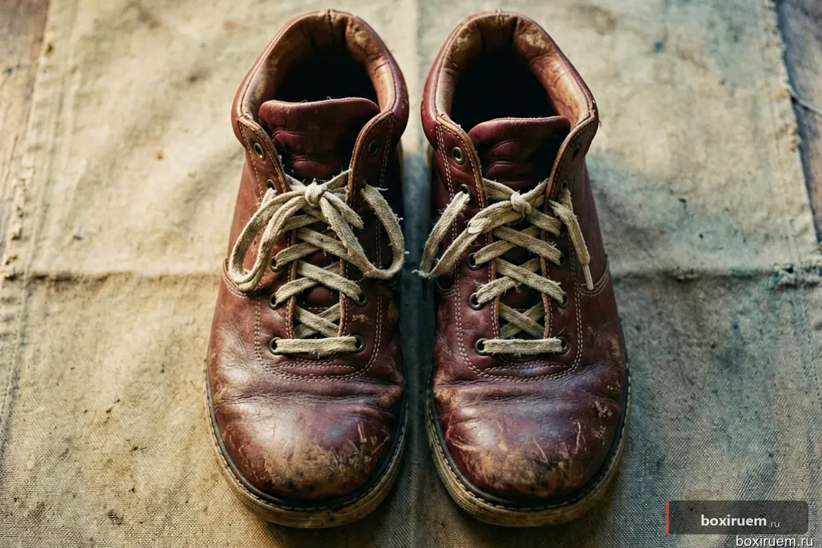 Вид сверху на изношенные боксерские чешки