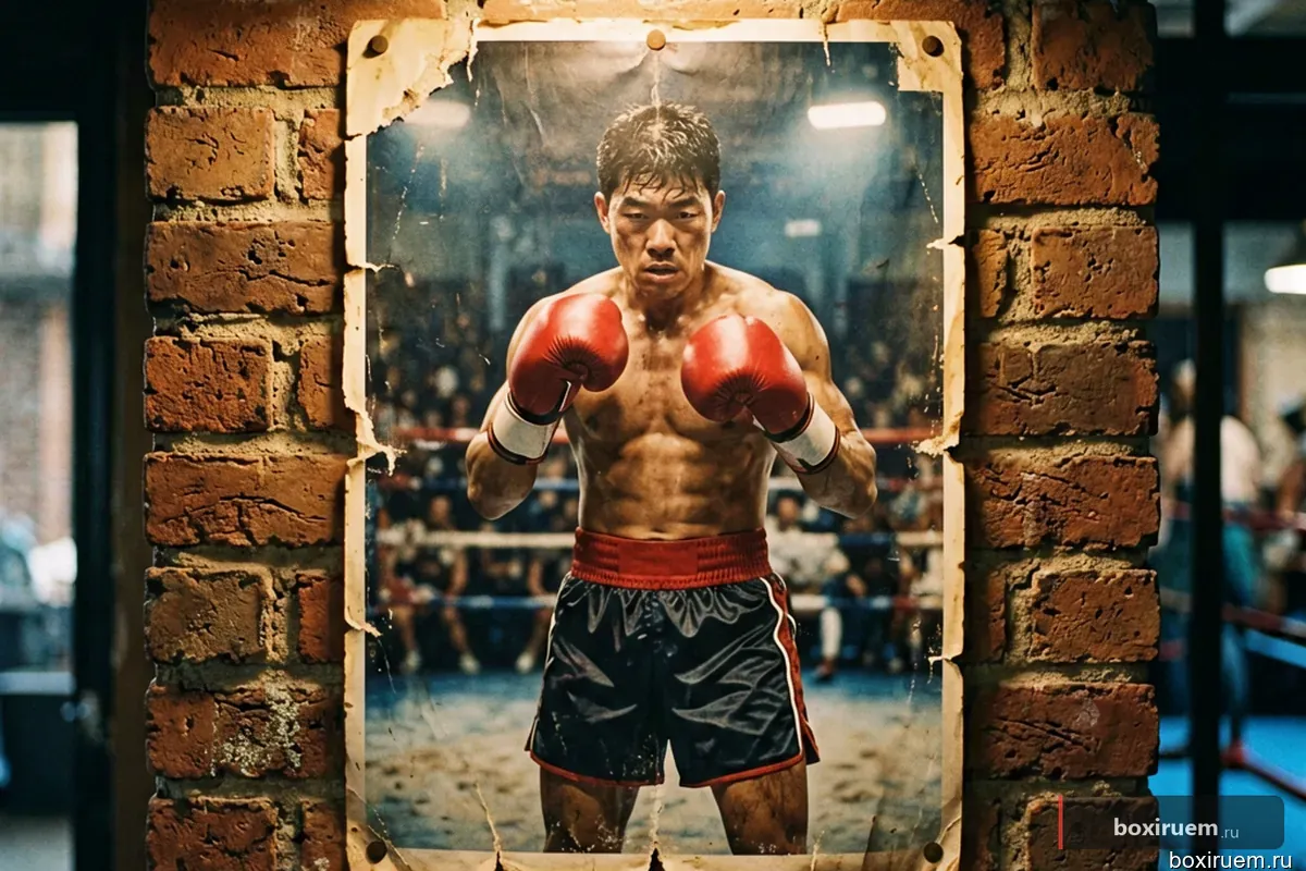 Старый постер боксерского поединка на кирпичной стене